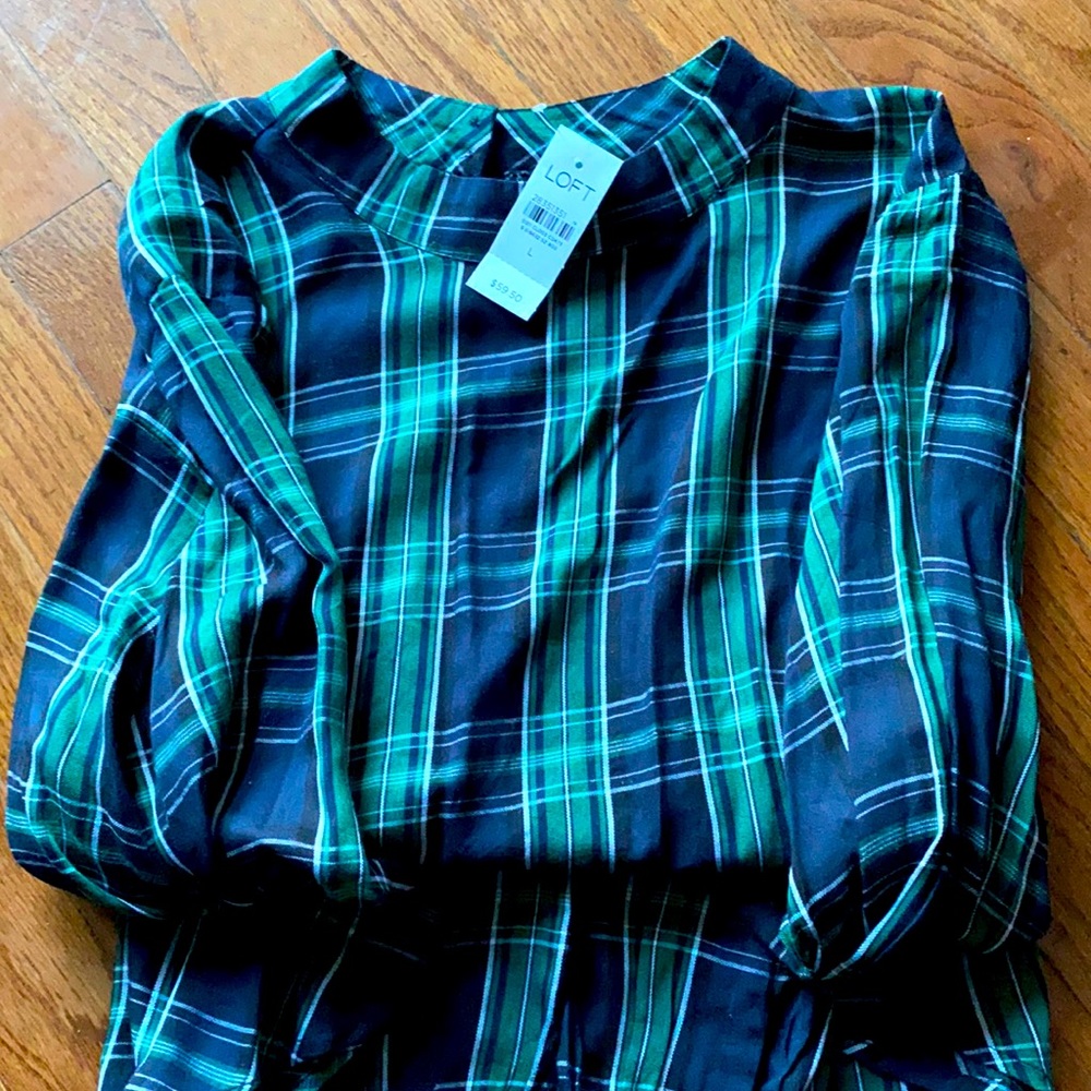 Loft Blue and Green Plaid Shirt